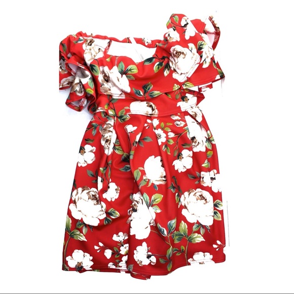 ASOS Rose Floral Off Shoulder Ruffle Mini Dress 12 - Picture 3 of 7